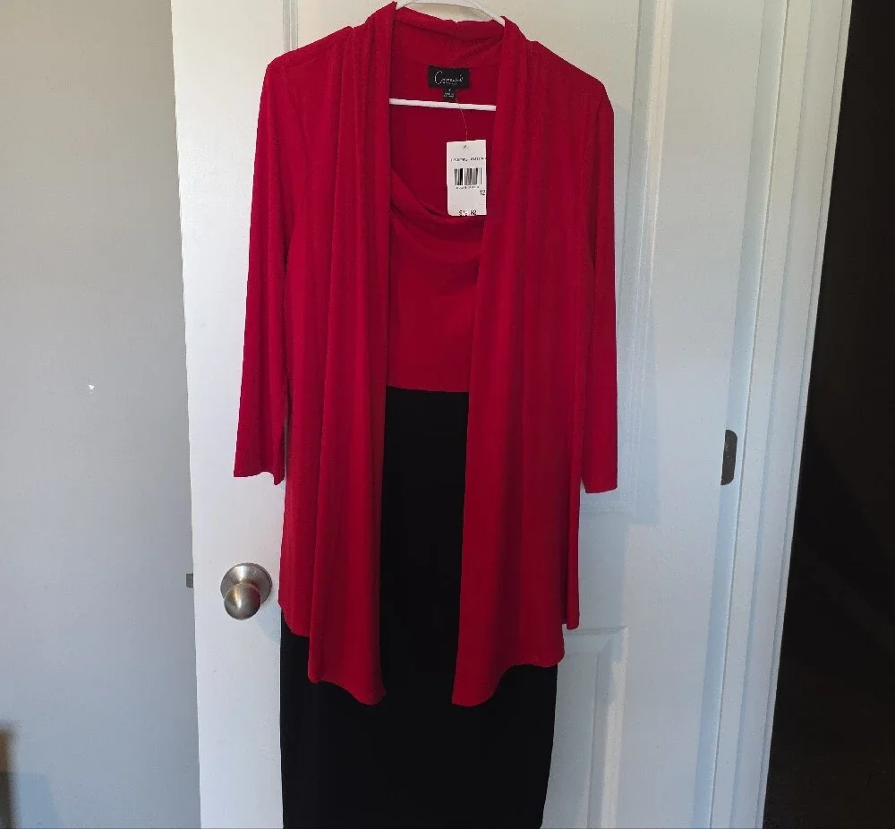 connected apparel Red Draped Top with Black Skirt Two-Piece Set